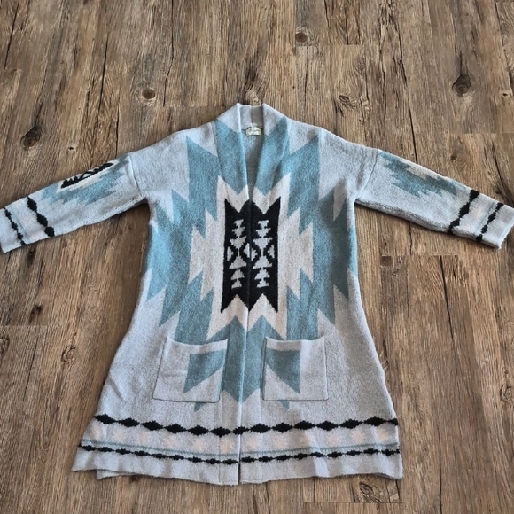 Winslow Sweaters - Winslow Aztec Gray and Teal Patterned Cardigan